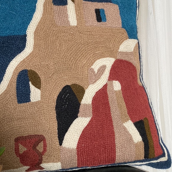 Vtg 90’s Handmade needle wool crafted Cushion Greek scenery art Size 15.5”x15.5” - Picture 5 of 13